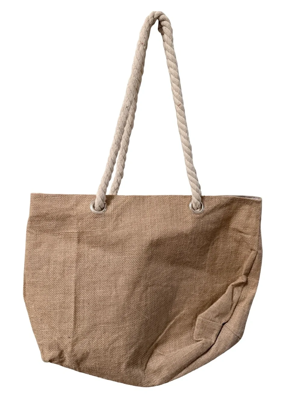 Natural Jute Tote Bag with Rope Handles - Beige